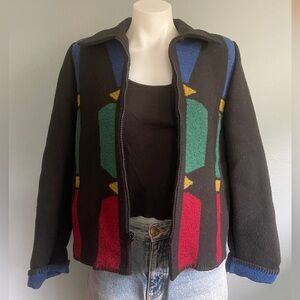Vintage Wooded River Wool Blend Geometric Coat